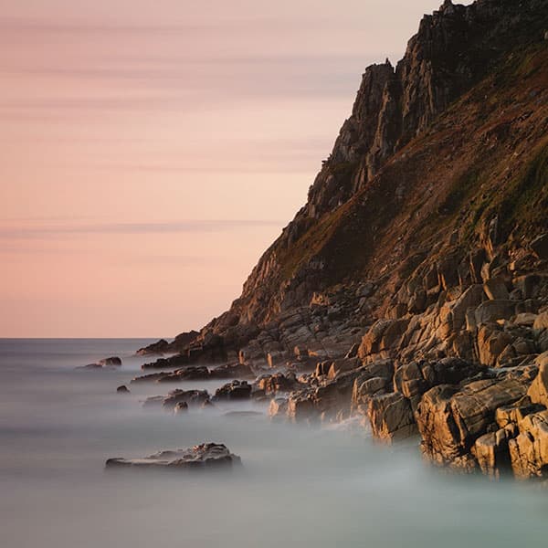 Rocky formations and misty seas in Cornwall